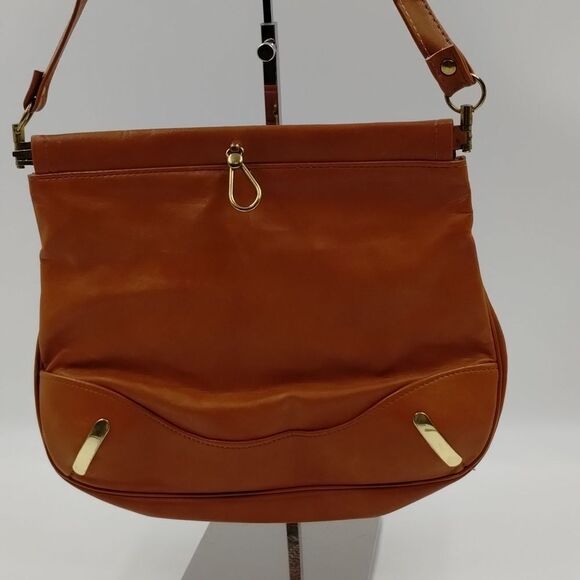 Chestnut brown pop open vintage purse shoulder bag faux leather gold hardware - Picture 3 of 12